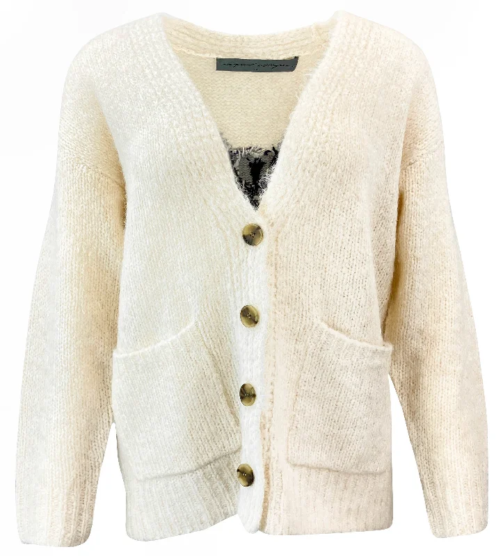 trendy gathered sleeve top for ladies -Raquel Allegra Billy Cardigan in Cream