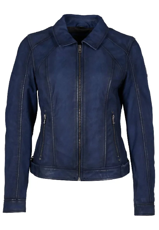 elegant wool cape for women -Women's Sunny Leather Jacket In Blue