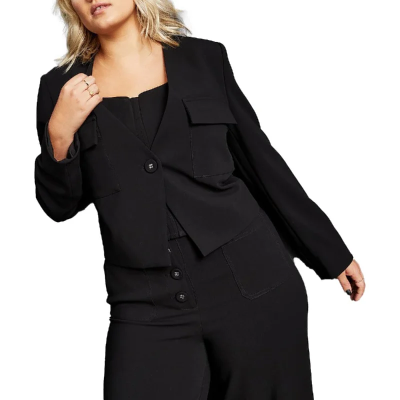 sporty track jacket for women -Royalty By Maluma Womens Collarless Suit Separate One-Button Blazer