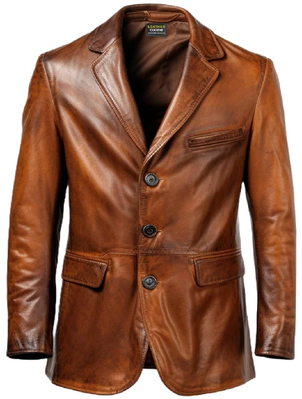 warm shearling coat for women -Men Brown Vintage Leather Blazer - Brown Leather Blazer