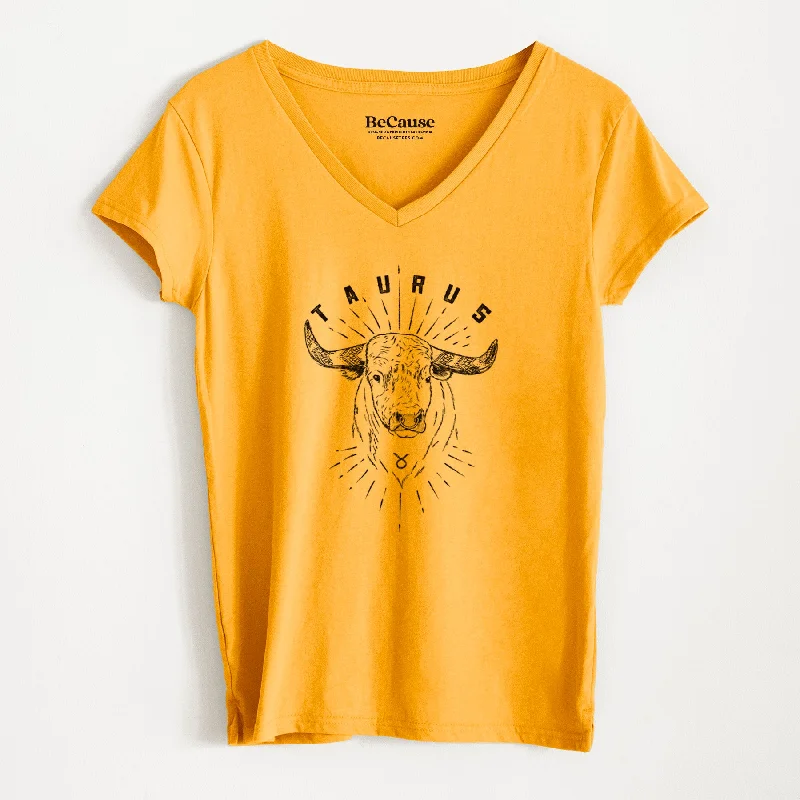 trendy crop top for women -Taurus - Bull - Women's 100% Recycled V-neck