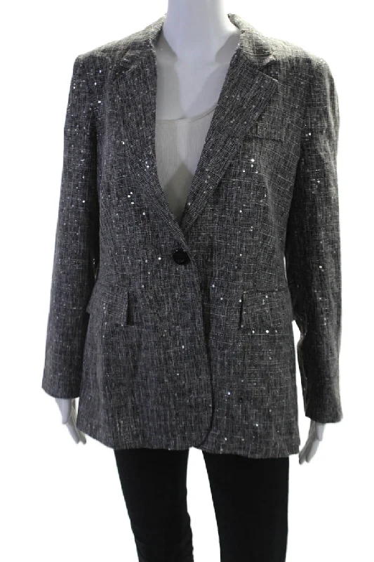 casual oversized shacket for women -Insight Womens Holiday Sparkle Sequined Blazer Jacket Black White