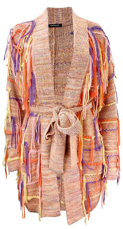 breathable workout top for women -Canessa Embroidered Cardigan in Orange/Purple