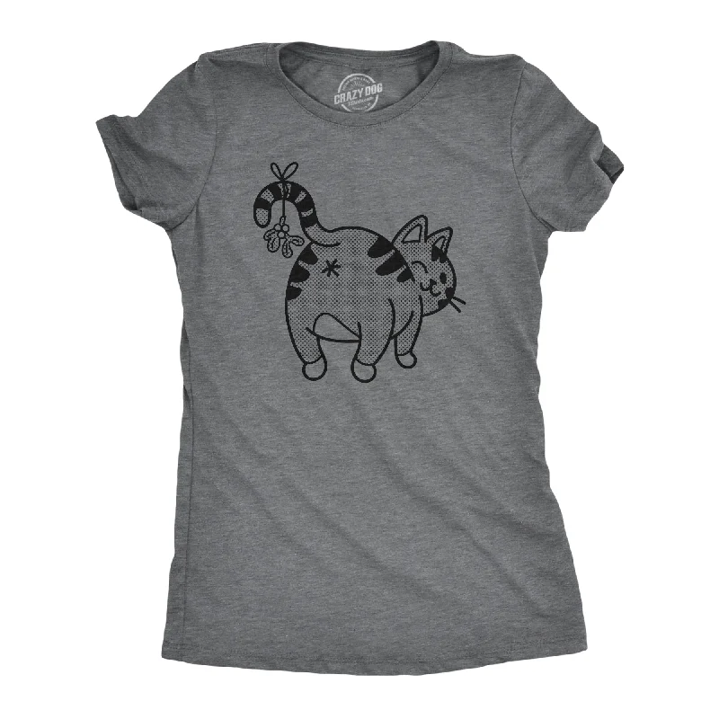 stylish animal print top for women -Mistletoe Cat Butt Women's T Shirt