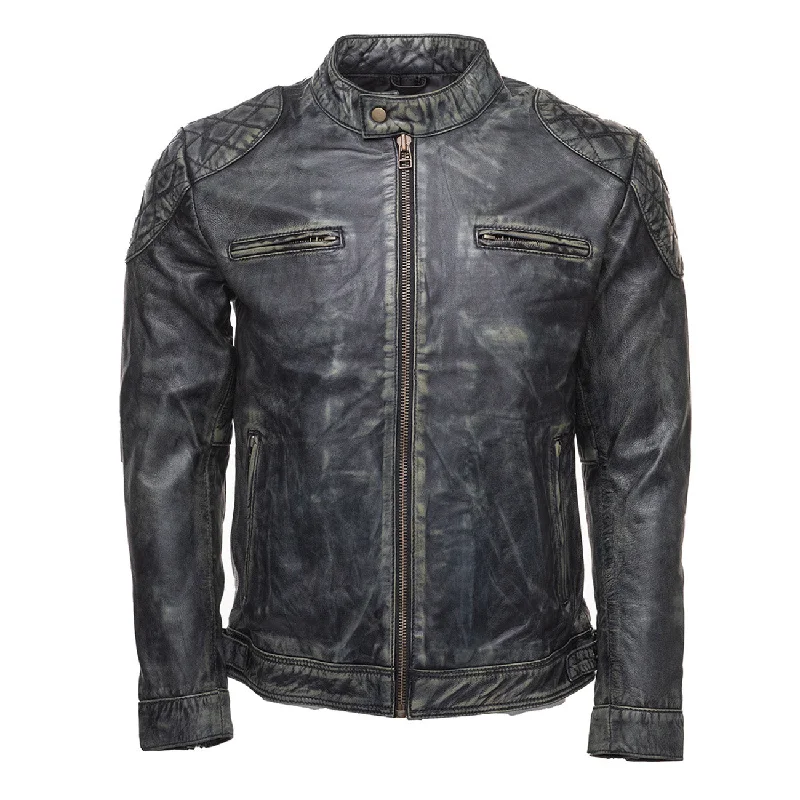 cropped faux leather jacket for women -Grayson stone wash Cafe Racer jacket