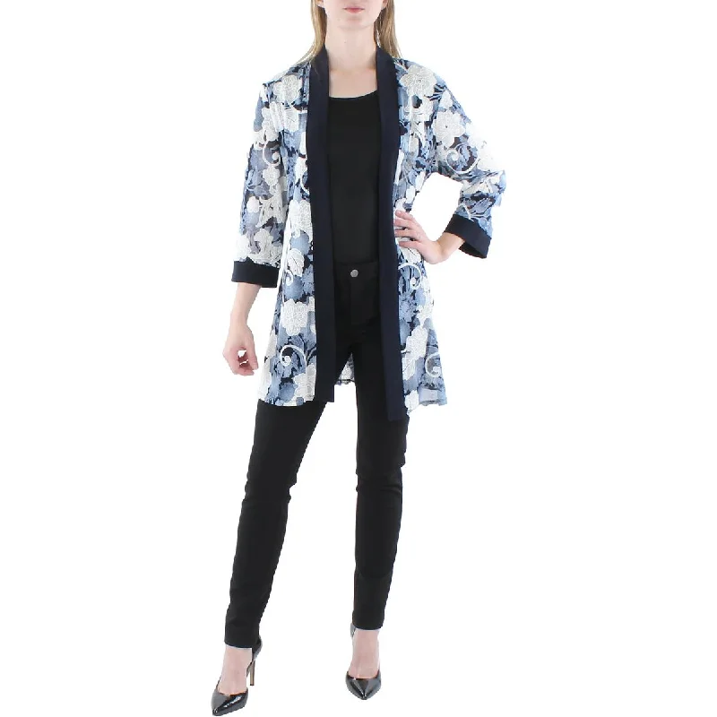 cropped faux leather jacket for women -R&M Richards Womens Printed Cardigan Duster Blazer