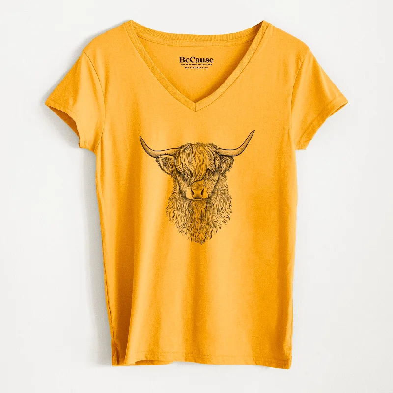 classic polo collar blouse for women -Scottish Highland Cow - Bos taurus taurus - Women's 100% Recycled V-neck