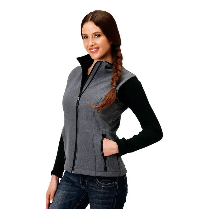 stylish fleece-lined coat for women -Roper Western Vest Womens Zip Front Fleece Gray 03-098-0781-6138 GY