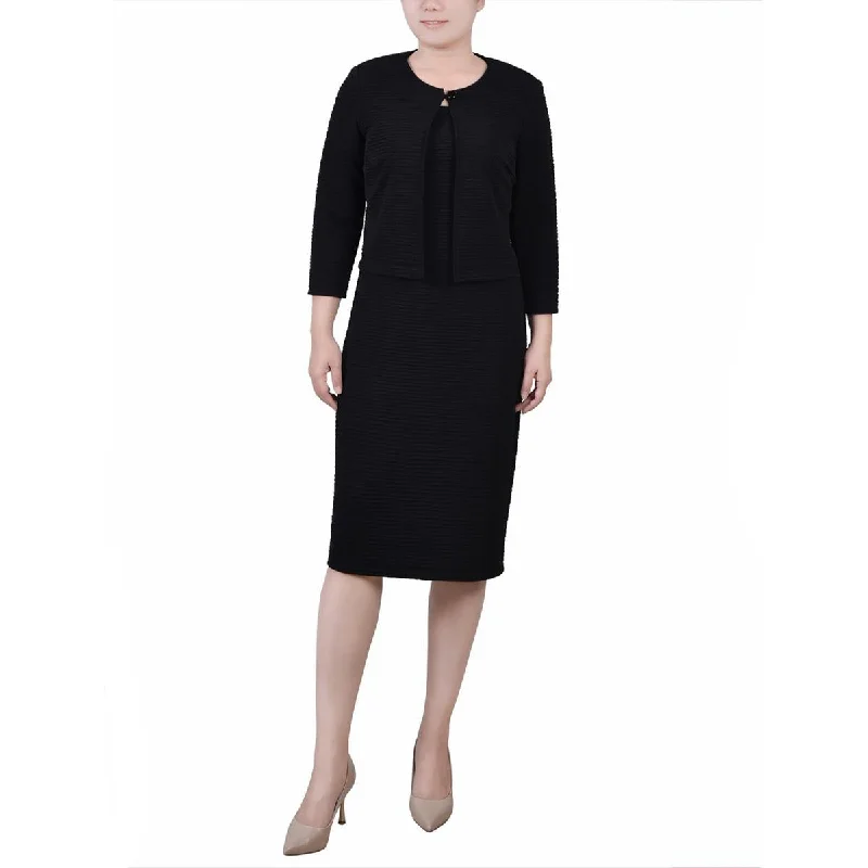 elegant wool cape for women -NY Collection Womens Petites Textured Button Collarless Blazer