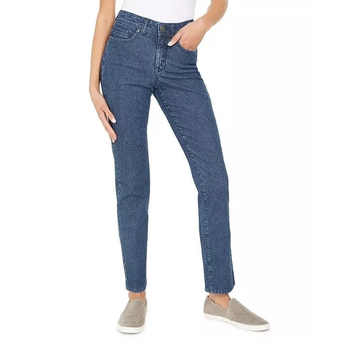 ladies' tapered leg denim pants -Style & Co Women's Tummy-Control Straight-Leg Jeans Dark Blue Size 10