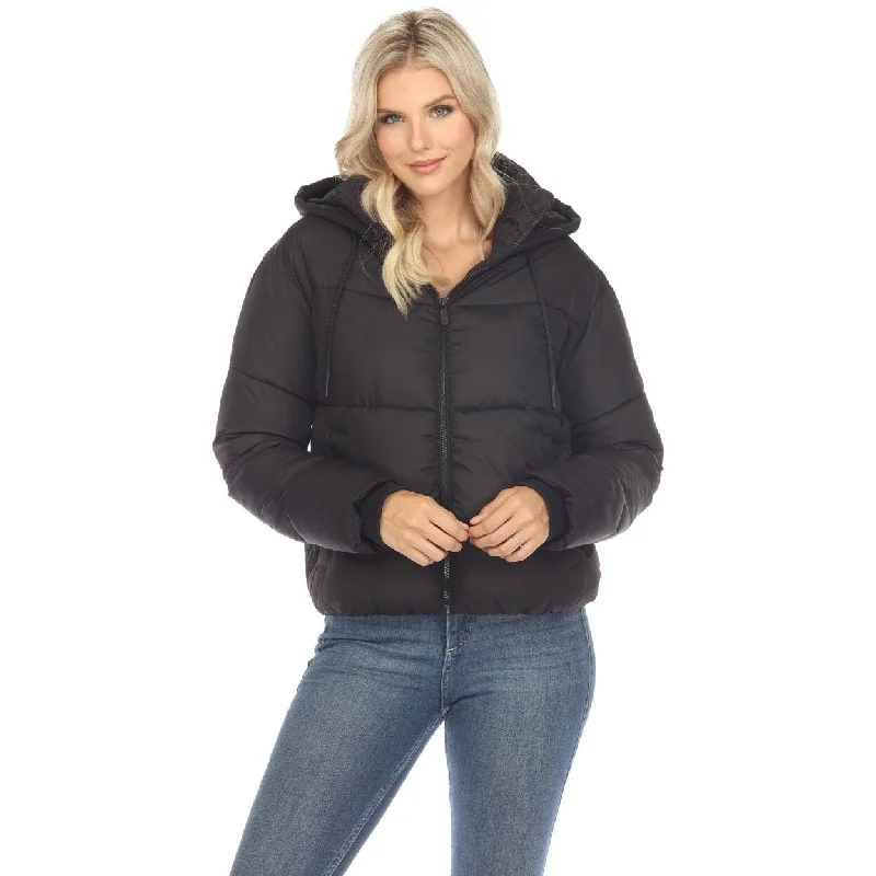 chic oversized blazer for women -Women's Full Front Zip Hooded Puffer Jacket