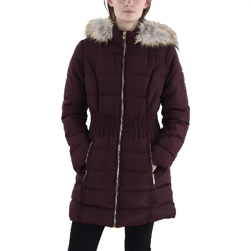 ladies' wool overcoat -Womens Faux Fur Trim Hooded Puffer Jacket