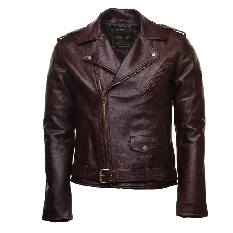 structured blazer jacket for women -Elliot oxblood biker leather jacket with waist belt