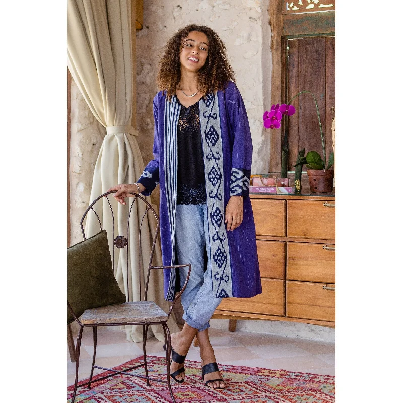 women's oversized corduroy jacket -Novica Handmade Misty Rain Cotton Ikat Duster