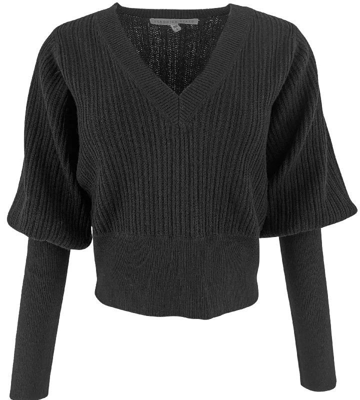 women's minimalist turtleneck top -Veronica Beard Esme Sweater in Black