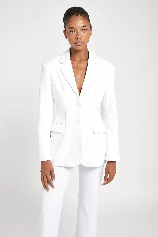 women's mid-length wool coat -Hourglass Single Breasted Blazer - White