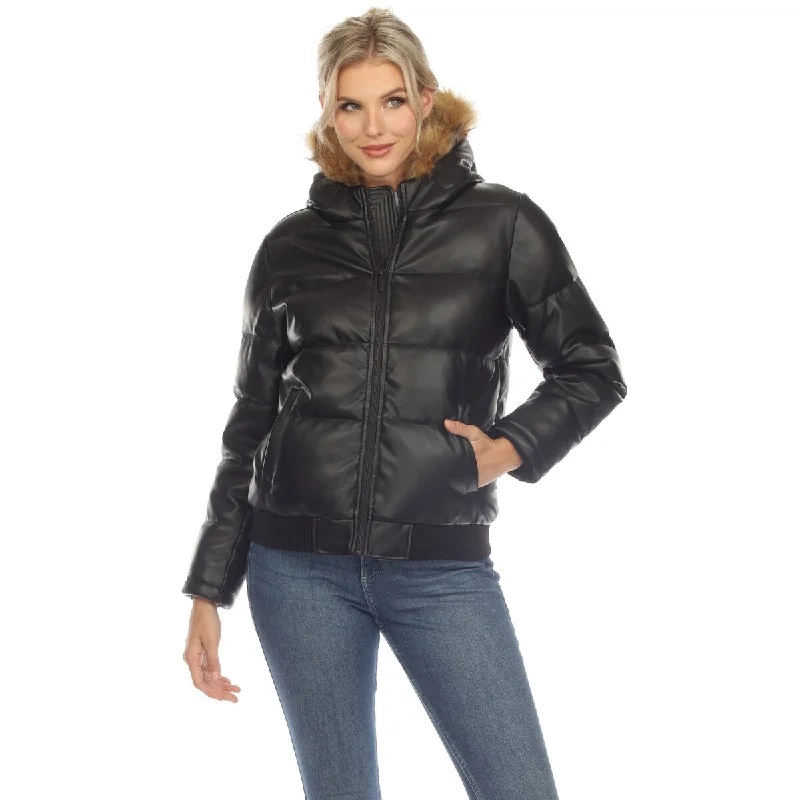 lightweight quilted jacket for women -Women's Hoodie Bomber Leather Jacket