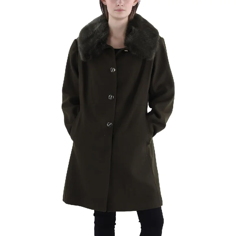 casual coats for women -Womens Faux Fur Trim Long Walker Coat