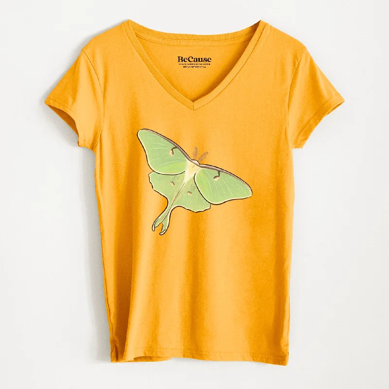 trendy crop top for women -Vibrant Luna Moth - Actias luna - Women's 100% Recycled V-neck