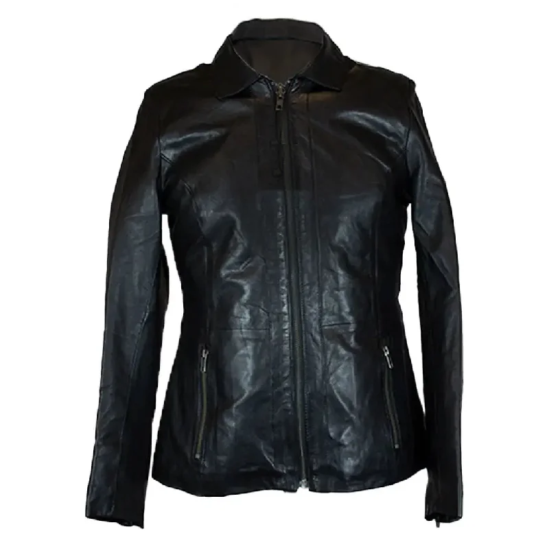 ladies' soft knit cardigan coat -BOL Women's Classic Black Zippered Motorcycle Style Fashion Sheepskin Leather Jacket