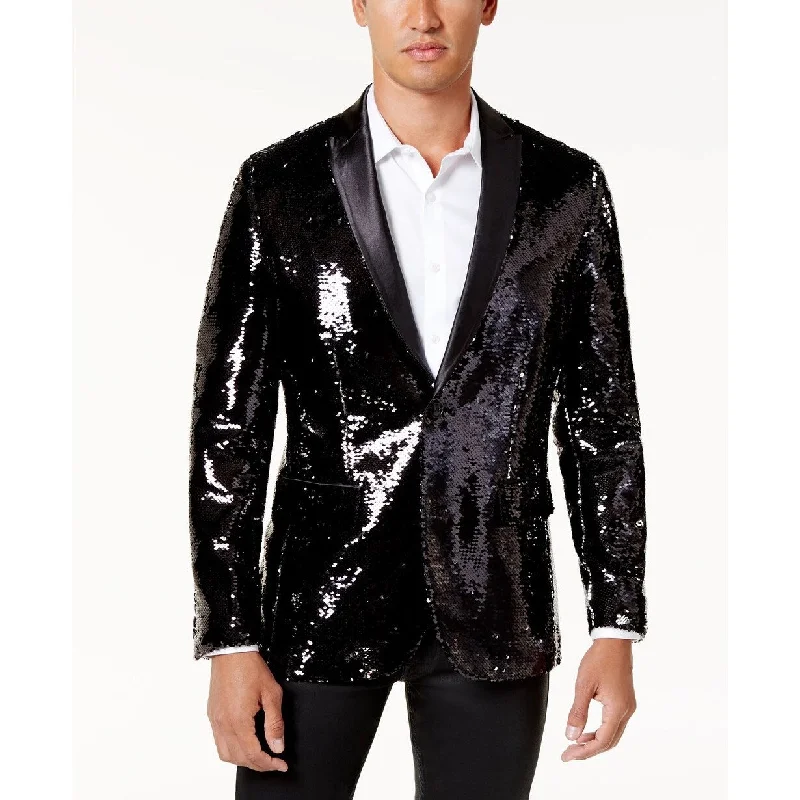 versatile trench coat for ladies -INC International Concepts Men's Slim-Fit Reversible Sequined Blazer Black Size Large