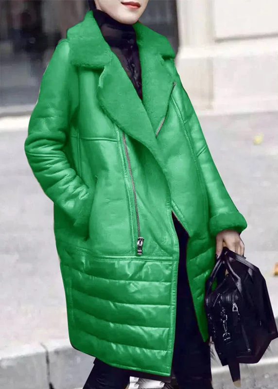 winter-ready faux shearling jacket for women -New Green Peter Pan Collar Patchwork 90% Duck Down Coat Winter