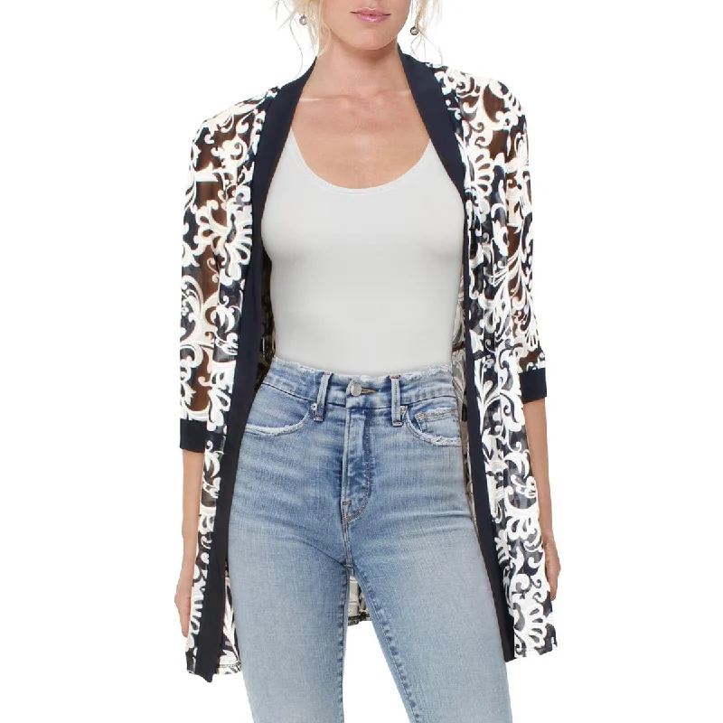 stylish leather jacket for women -R&M Richards Womens Petites Mesh Printed Duster Blazer