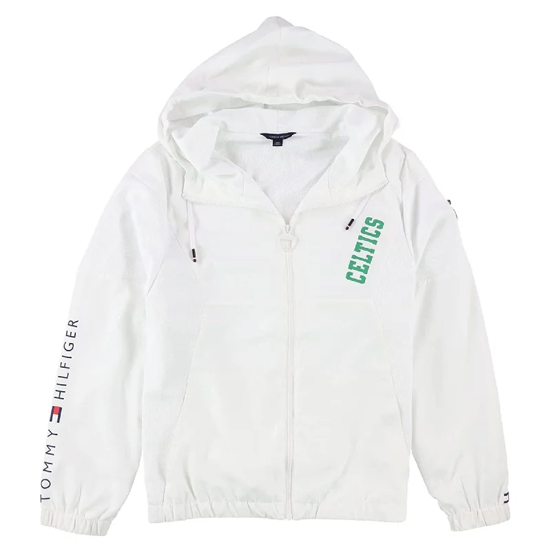 sporty track jacket for women -Tommy Hilfiger Womens Boston Celtics Jacket, White, Small