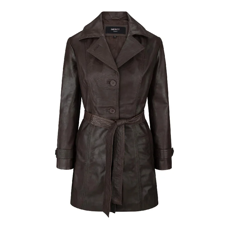 ladies' cashmere overcoat -Ladies Women Real Leather Mid Length Blazer Style Retro Jacket