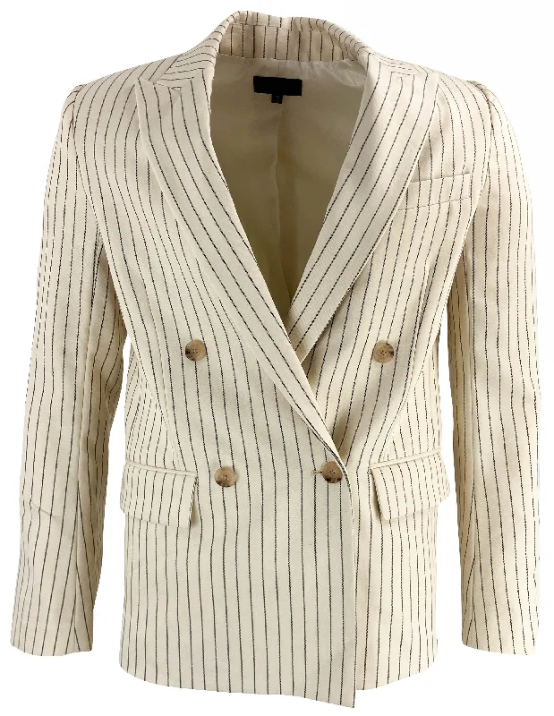 winter-ready faux shearling jacket for women -Nili Lotan Pimpton Blazer in Cream/Dark Brown Pinstripe