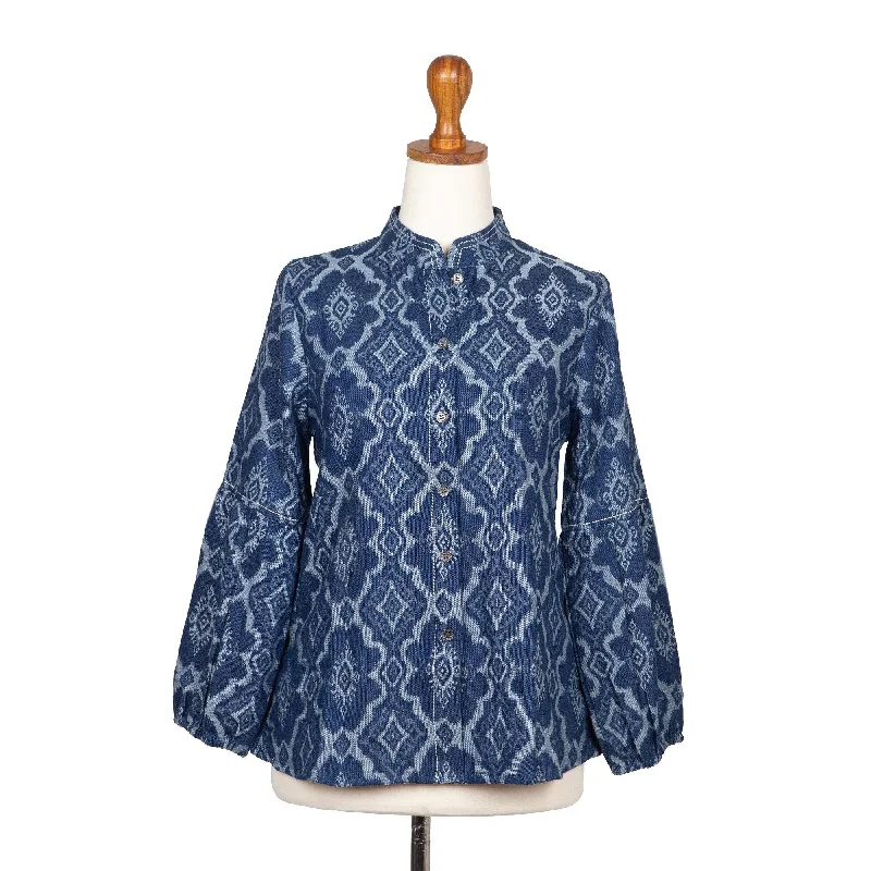 ladies' wool overcoat -Novica Handmade Brocade Flowers Denim Shirt Jacket