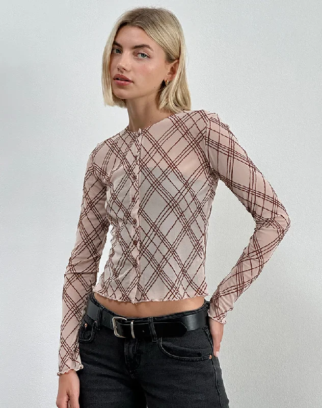 women's off-shoulder top -Kahula Shirt in Sketchy Stripe Nude