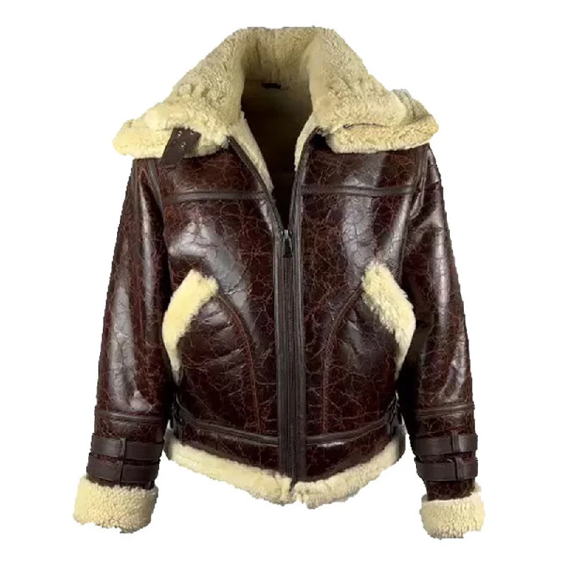 warm padded coat for women -Terry Gretzky Vintage Oxblood bomber jacket with double collar