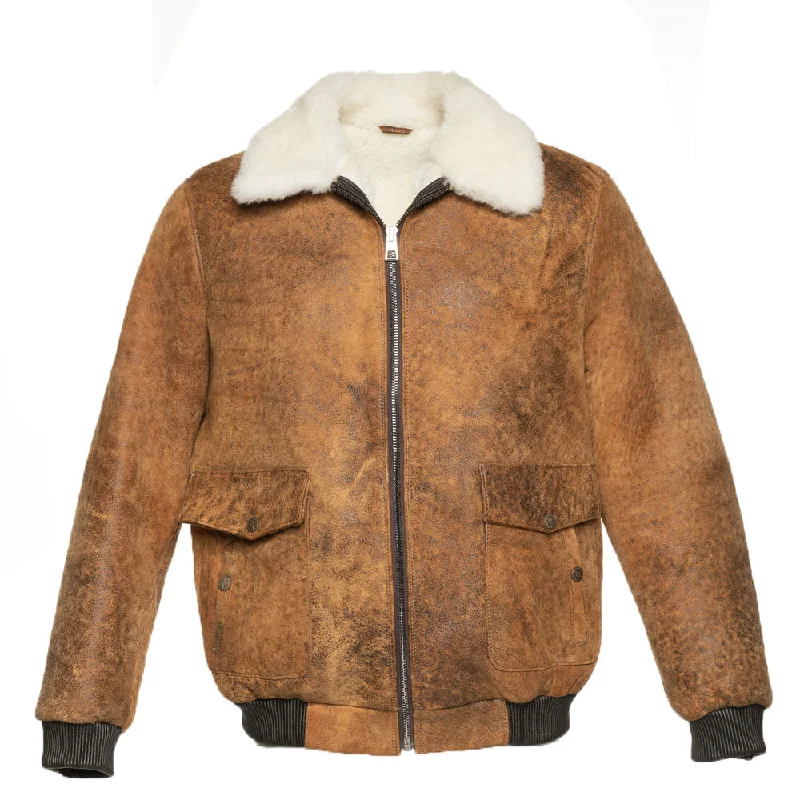 ladies' fur-lined jacket -Lucian's distressed brown A2 Bomber shearling jacket