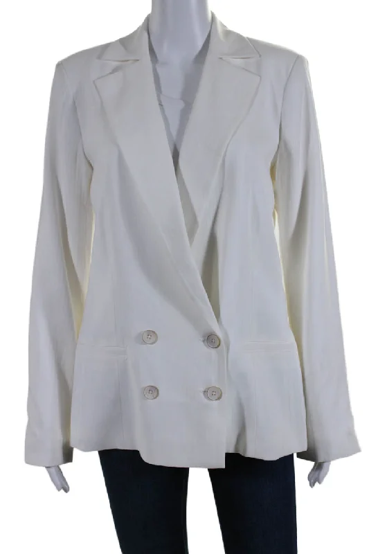 urban streetwear jacket for women -Paige Womens Notch Collar Double Breasted Button Up Blazer Jacket White