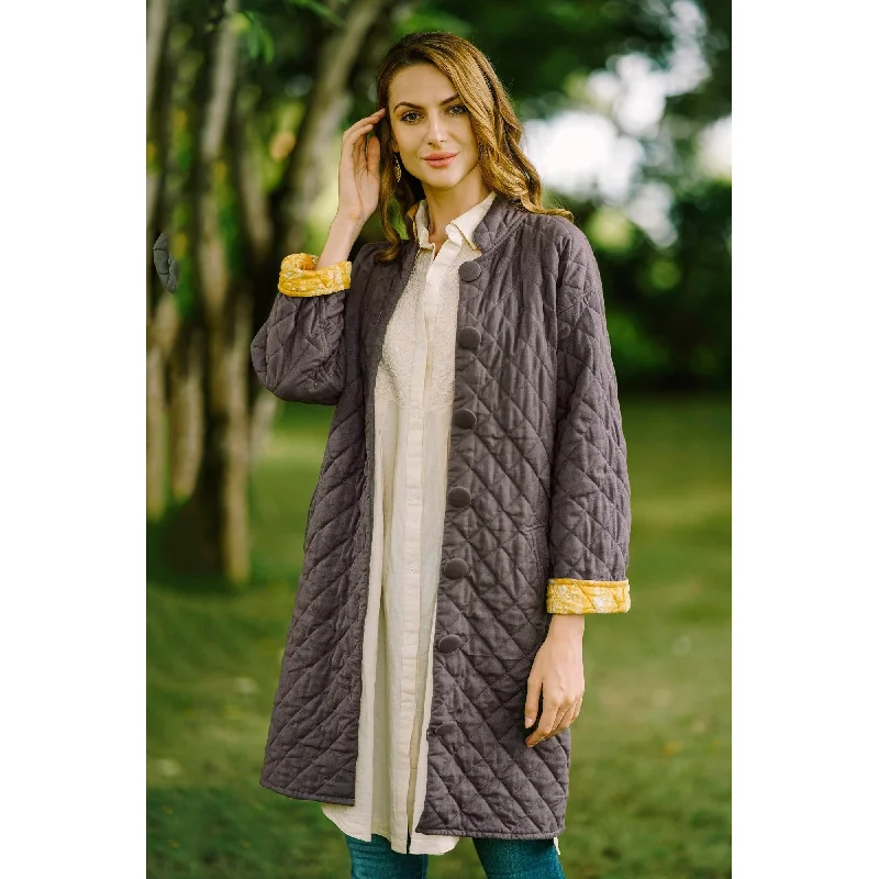 women's faux fur coat -Novica Handmade Grey Gardens Quilted Cotton Jacket