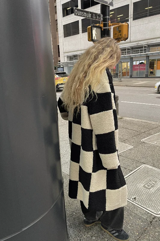 women's bohemian style kimono jacket -CHECKERED SHERPA COAT