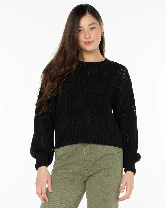 soft-touch modal t-shirt for women -Day Break Open Knit Sweater - Anthracite