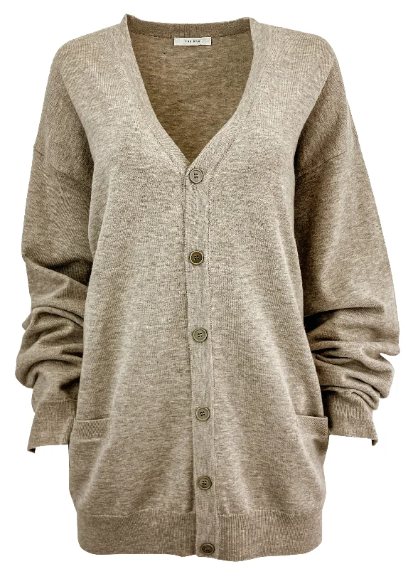 fashionable twisted hem top for women -The Row Cardigan in Beige