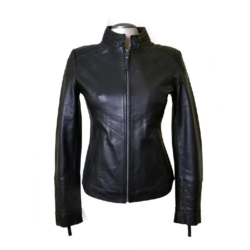 ladies' faux suede jacket -Arianne’s Plain Leather Jacket With Straight Collar