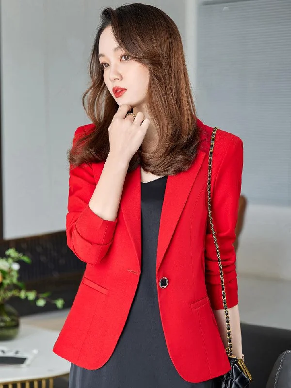 women's thermal long coat -Single Breasted One Button Blazer