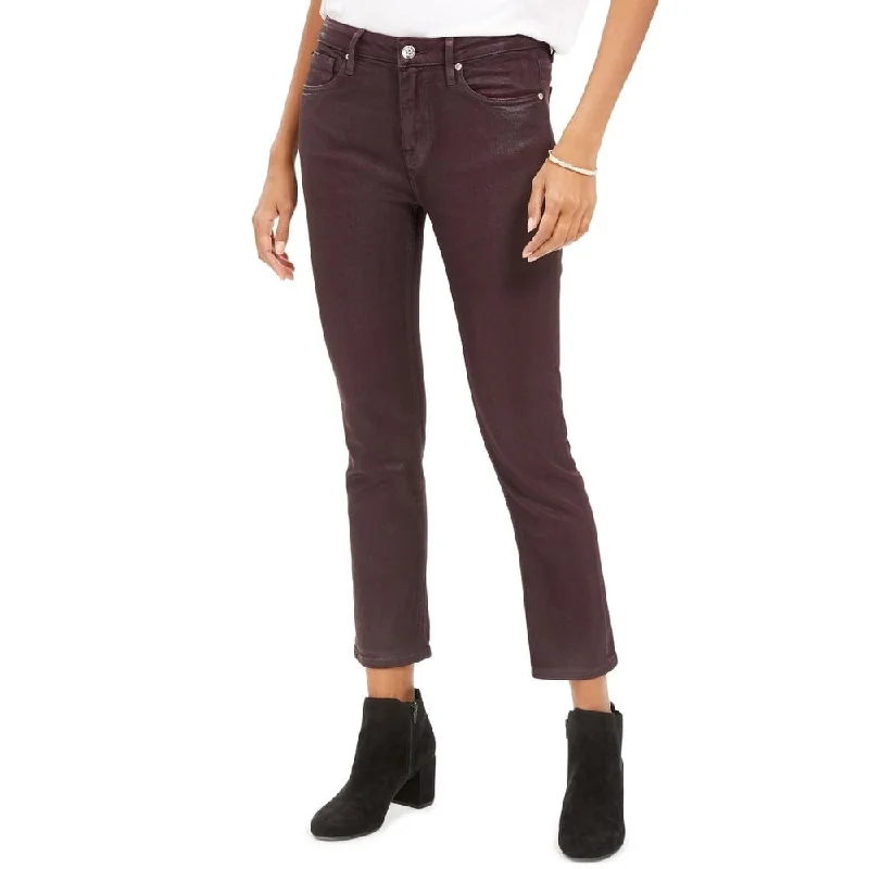 ripped vintage denim for ladies -Vigoss Junior's Coated High Rise Straight Leg Jeans Purple Size 27