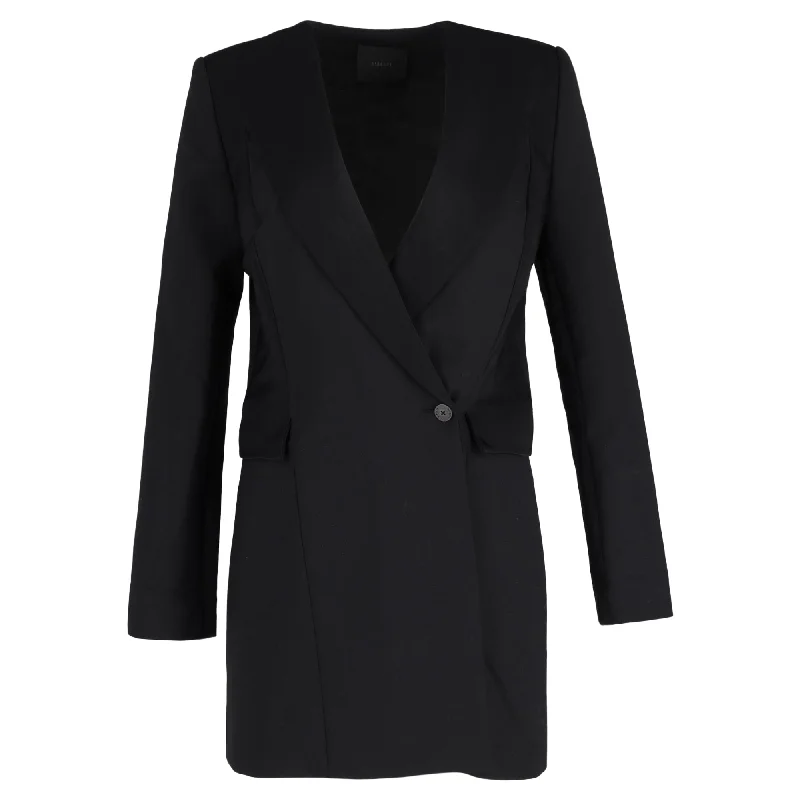 women's asymmetrical zip jacket -Dion Lee Blazer Mini Dress in Black Wool Polyester