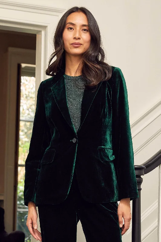 winter parka for women -Asha Velvet Blazer | Emerald