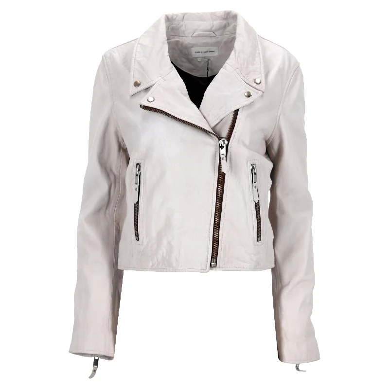 women's relaxed boyfriend blazer -Isabel Marant Etoile Biker Jacket in White Lambskin Leather