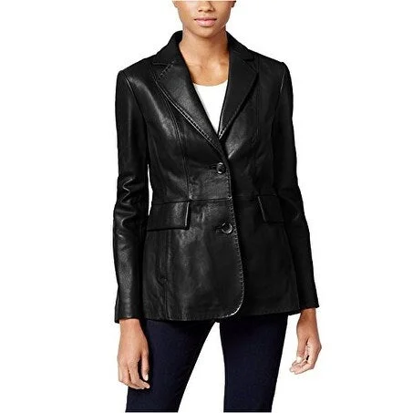 stylish fleece-lined coat for women -Jones New York Leather Blazer Jacket Black Medium