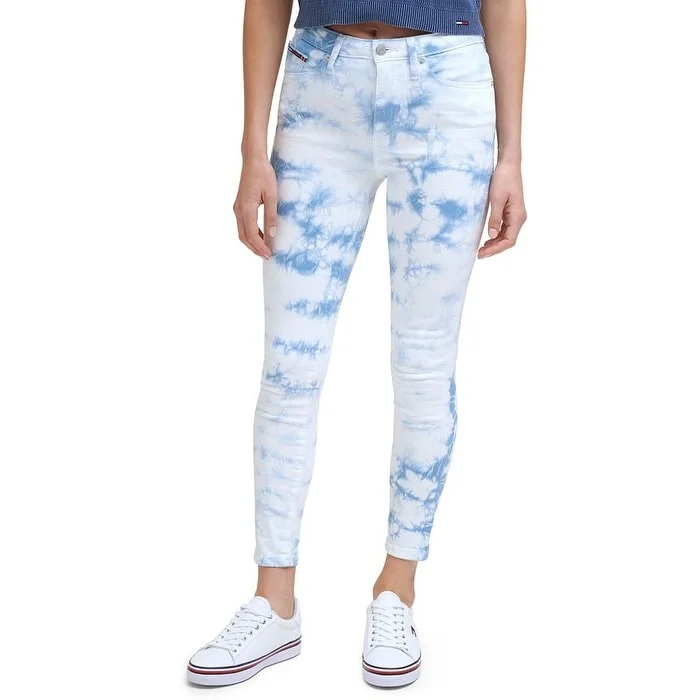 comfortable stretch mom jeans for women -Tommy Jeans Women's Tie Dyed Skinny Ankle Jeans Blue Size 29