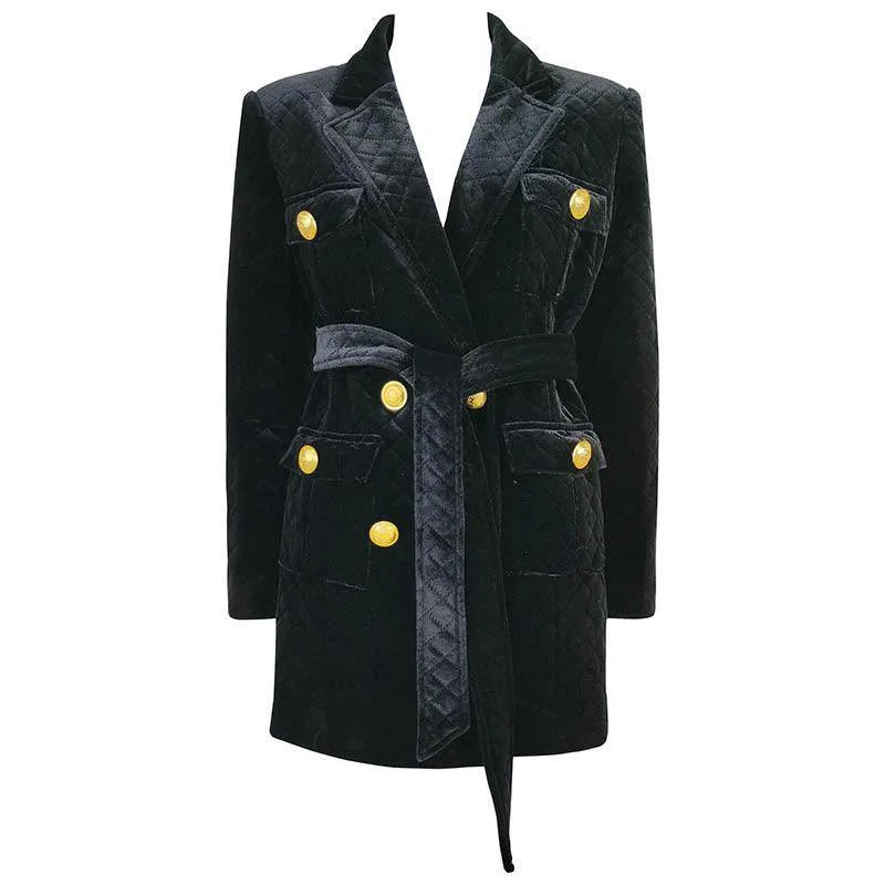 oversized women's coat -Vanessa Solid Velvet Blazer