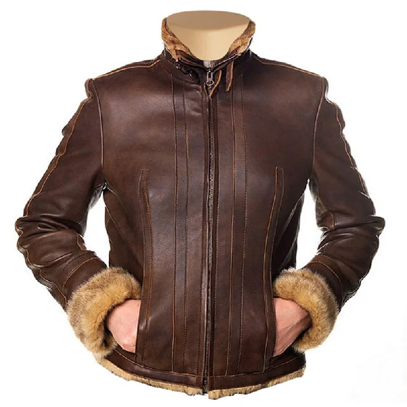 elegant long coat for women -Women’s Eve Fur Lined Brown Leather Jacket