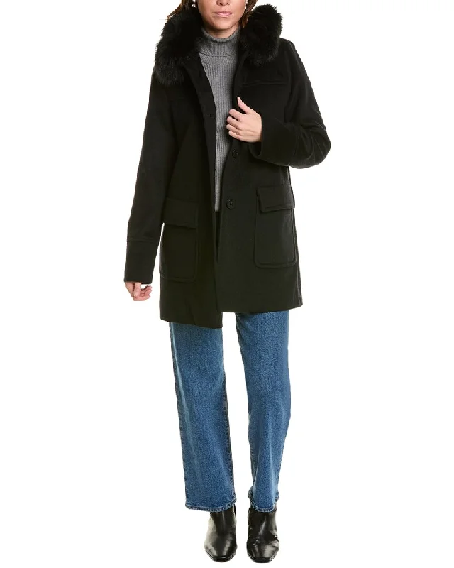 ladies' long hooded winter coat -FLEURETTE Medium Wool-Blend Jacket